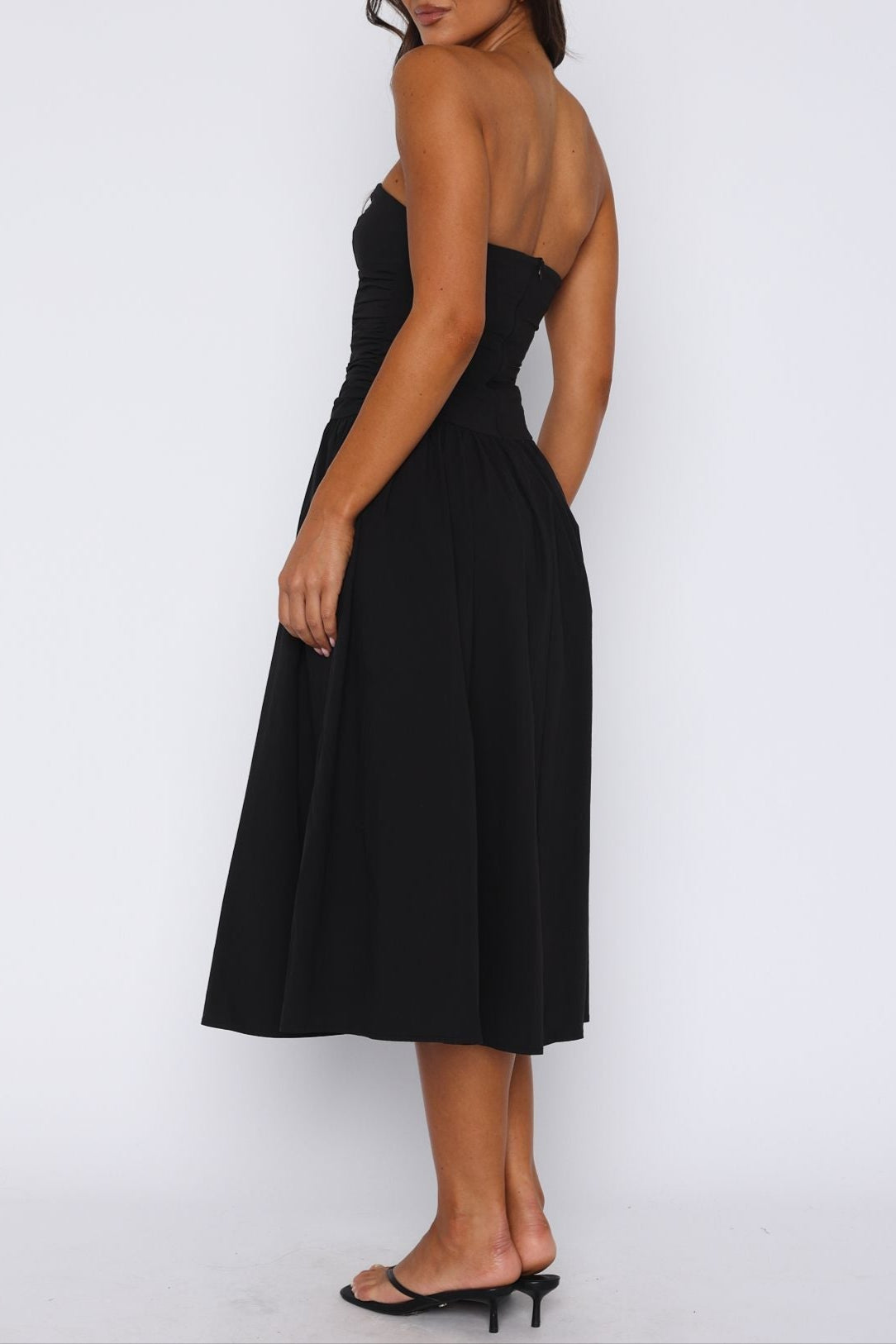 Sandra Strapless Midi Dress in Black Avalabel