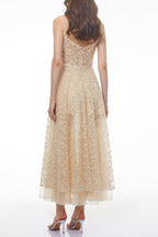 Gabriella Champagne Tulle Maxi Dress with 3D Petals Avalabel