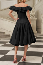 apphia Off Shoulder Ruffle Midi Dress In black Avalabel