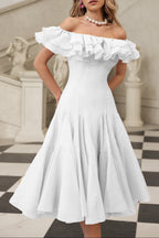 apphia Off Shoulder Ruffle Midi Dress In white Avalabel