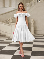 apphia Off Shoulder Ruffle Midi Dress In white Avalabel