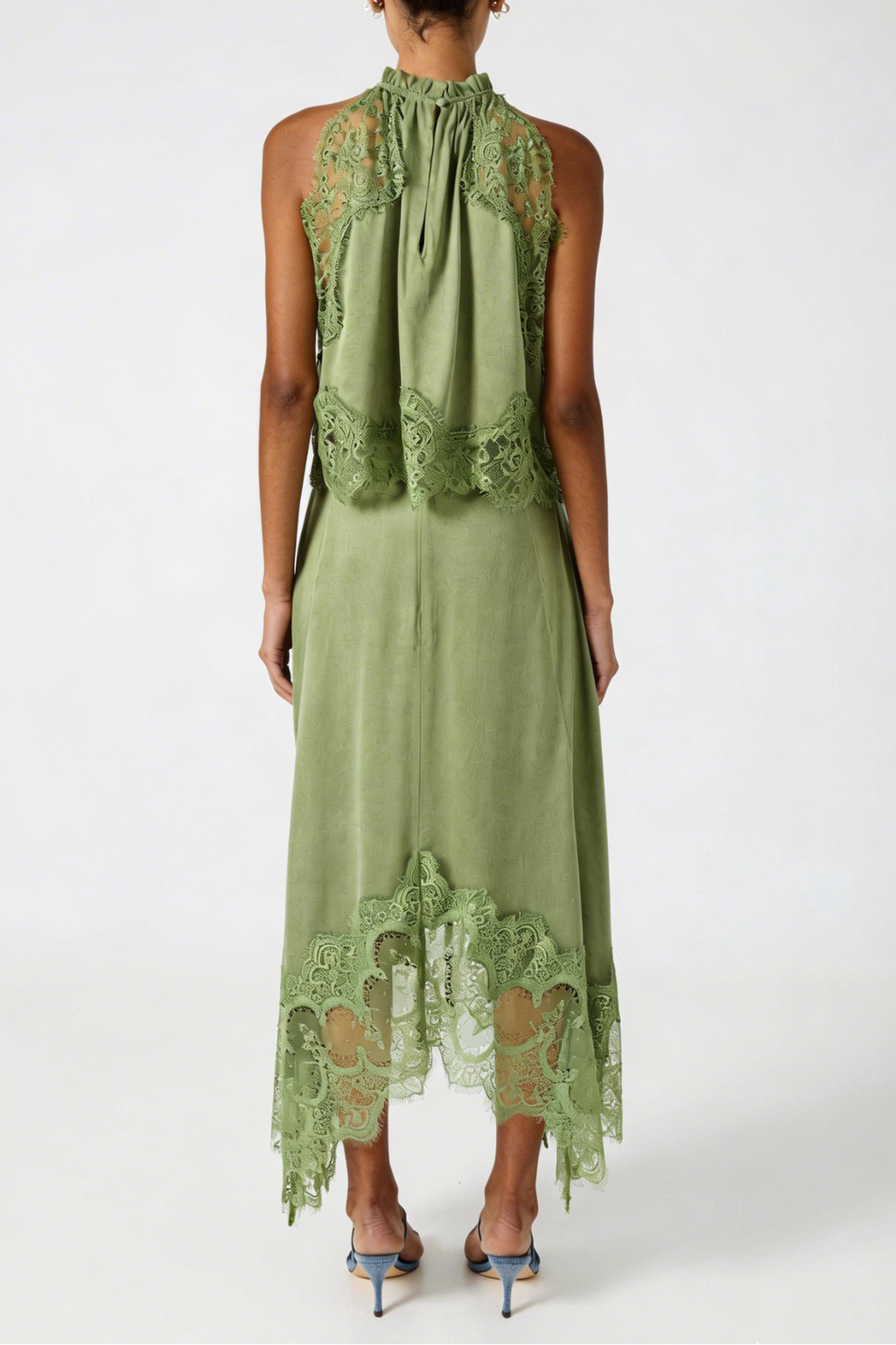 Gavia Sleeveless Lace Top & Midi Skirt Set - Green Avalabel