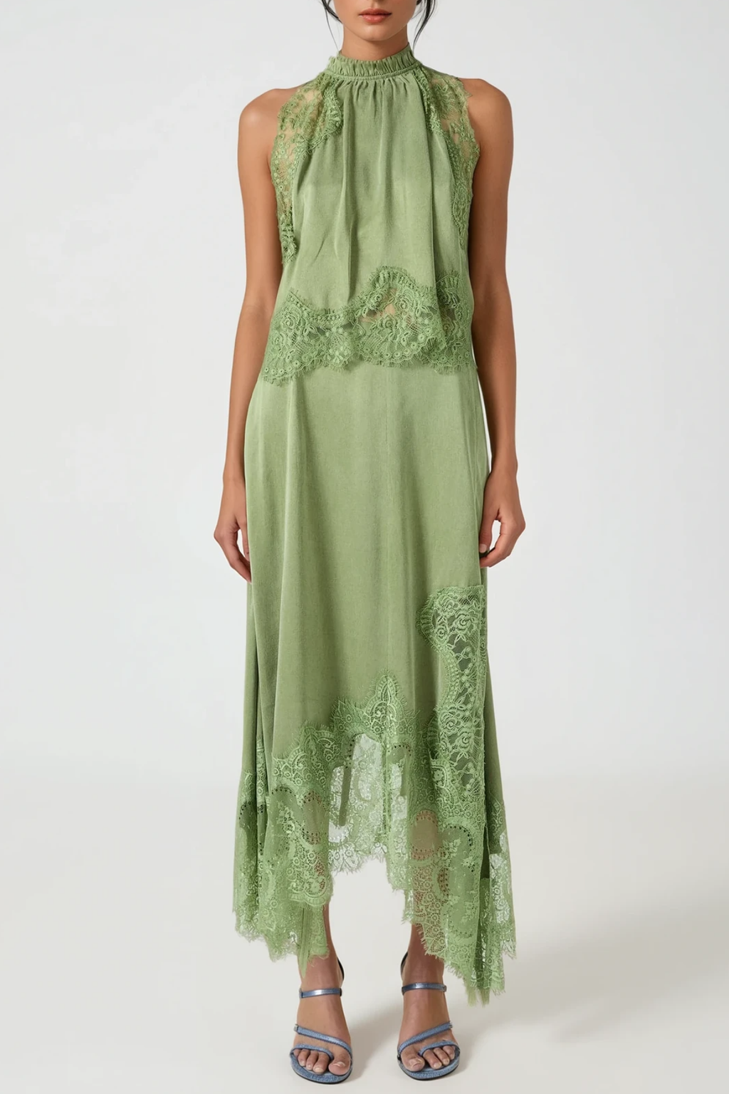 Gavia Sleeveless Lace Top & Midi Skirt Set - Green Avalabel
