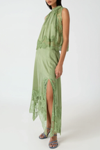 Gavia Sleeveless Lace Top & Midi Skirt Set - Green Avalabel
