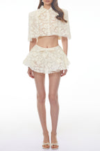 Gerhard Cream Floral Embroidered Cape & Skirt Set Avalabel
