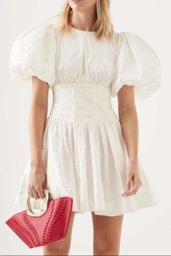 Puff Sleeve Mini Dress In White Avalabel