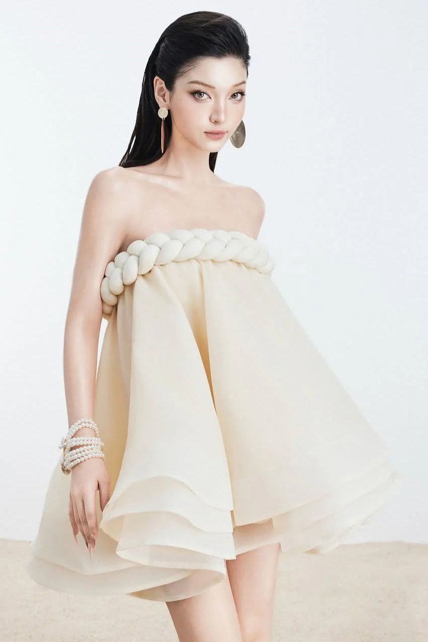 Hemp Rope Tube Top Tutu Skirt in Beige Avalabel