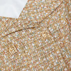 GOLD TINSEL BOUCLE OFF SHOULDER MINI DRESS Avalabel