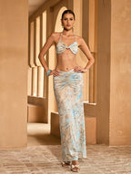 Gorix Chain Printed Dress In Mint Blue Avalabel