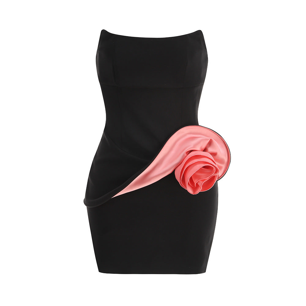Darlene Strapless Floral Mini Dress in Black Avalabel