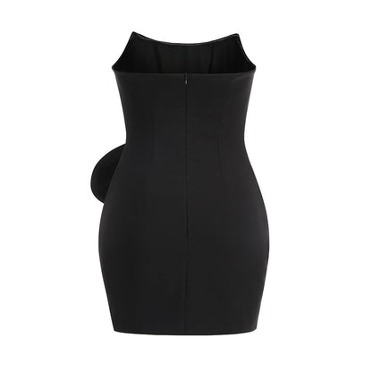 Darlene Strapless Floral Mini Dress in Black