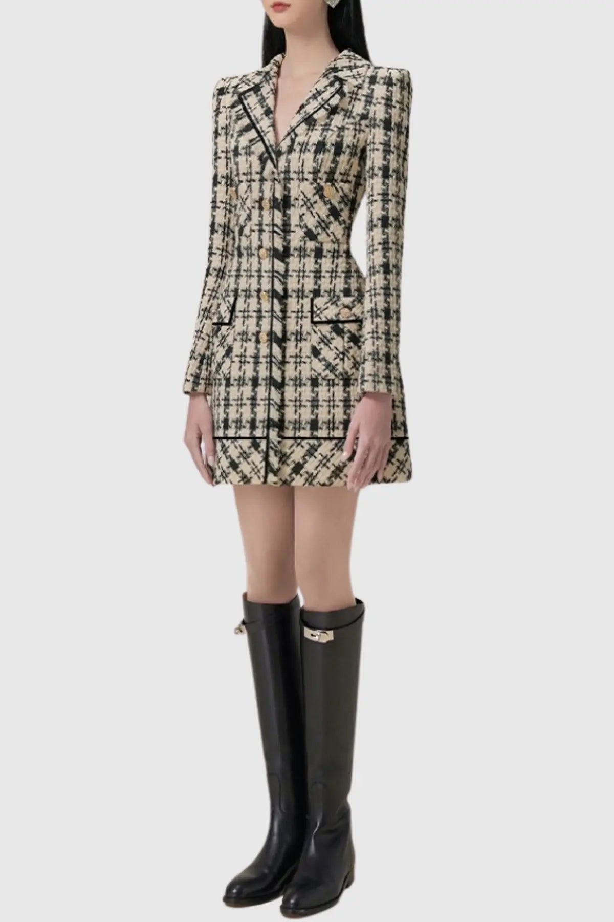 Ophelia Houndstooth Tweed Mini Dress Avalabel