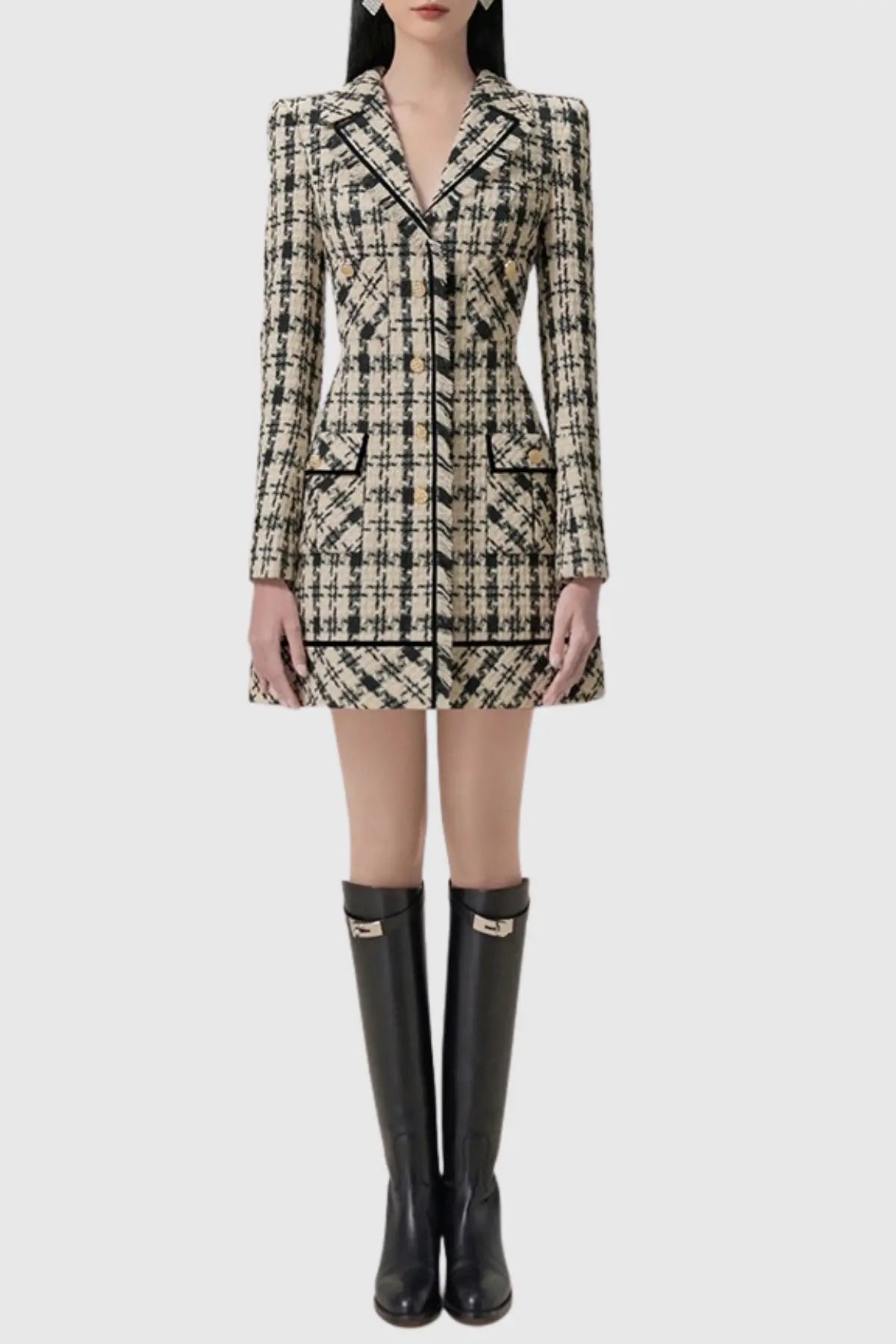 Ophelia Houndstooth Tweed Mini Dress Avalabel