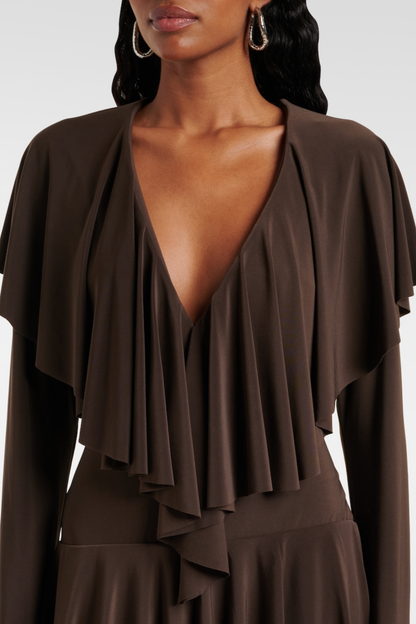 Hathay Ruffle Mini Dress - Brown