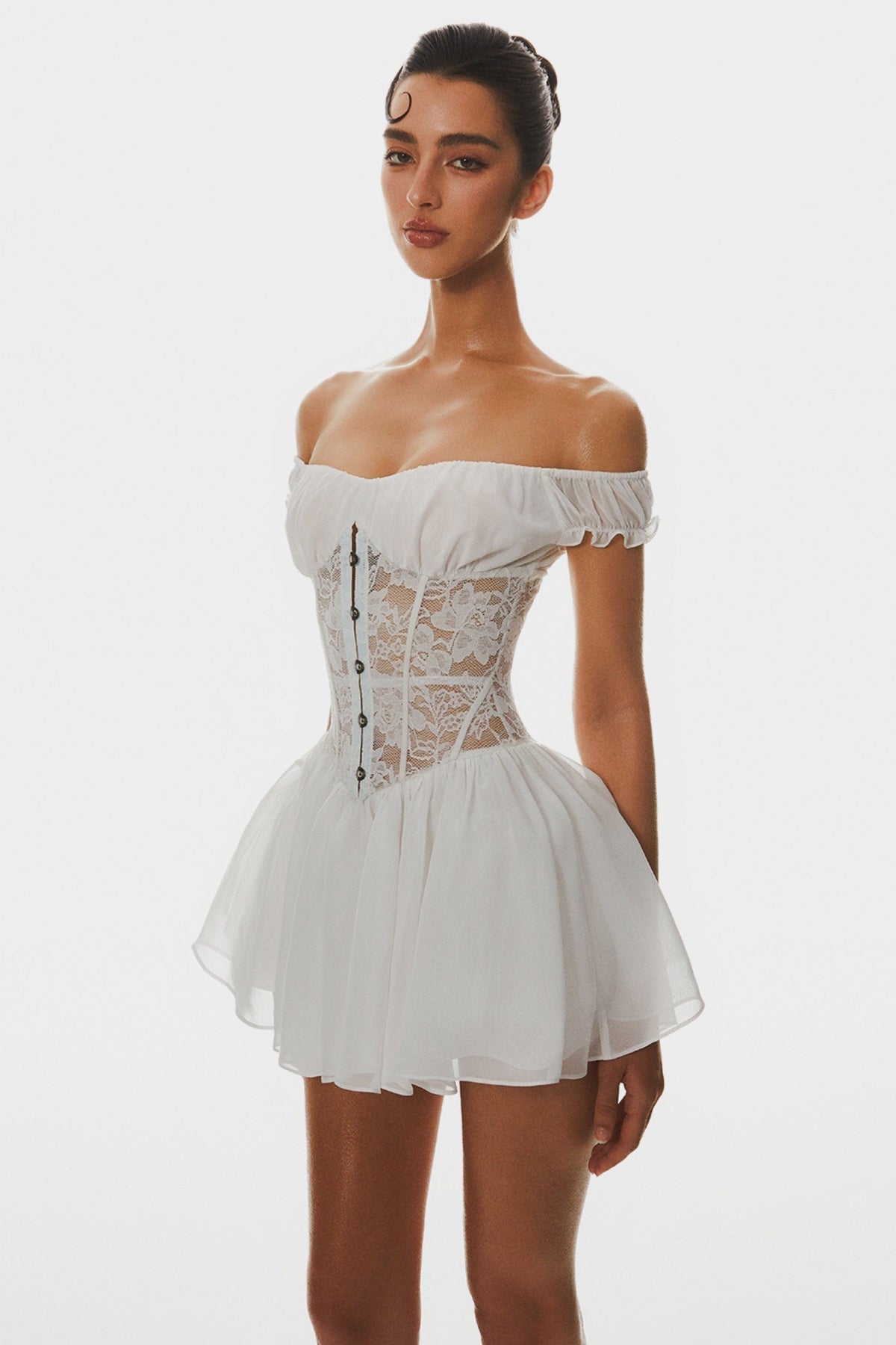 Hathia Off Shoulder Lace Corset Mini Dress Avalabel