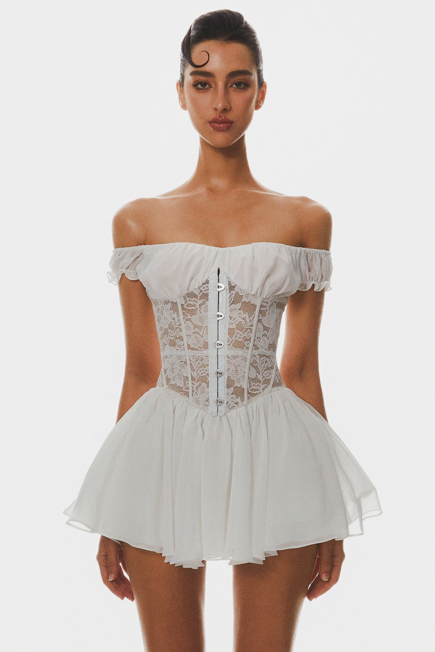 Hathia Off Shoulder Lace Corset Mini Dress Avalabel