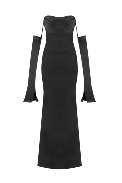 Off Shoulder Corset Maxi Dress - Black Avalabel