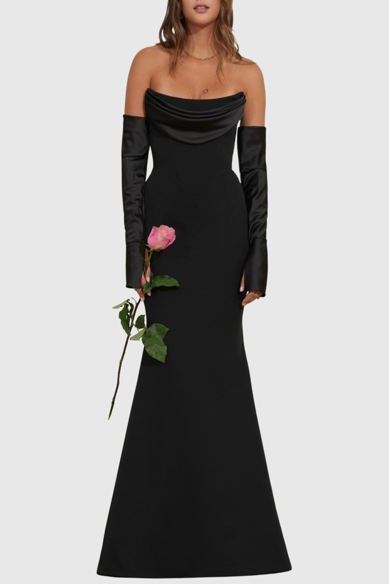 Off Shoulder Corset Maxi Dress - Black Avalabel