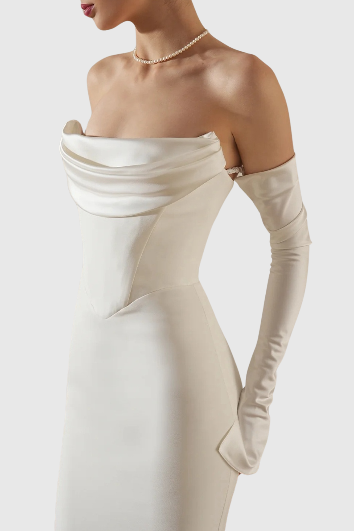 Off Shoulder Corset Maxi Dress - White Avalabel
