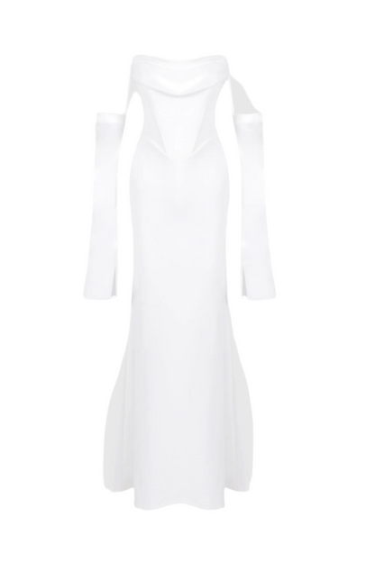 Off Shoulder Corset Maxi Dress - White Avalabel