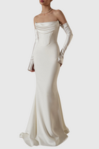 Off Shoulder Corset Maxi Dress - White Avalabel