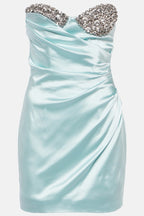 Diamante Strapless Satin Mini Dress - Blue Avalabel