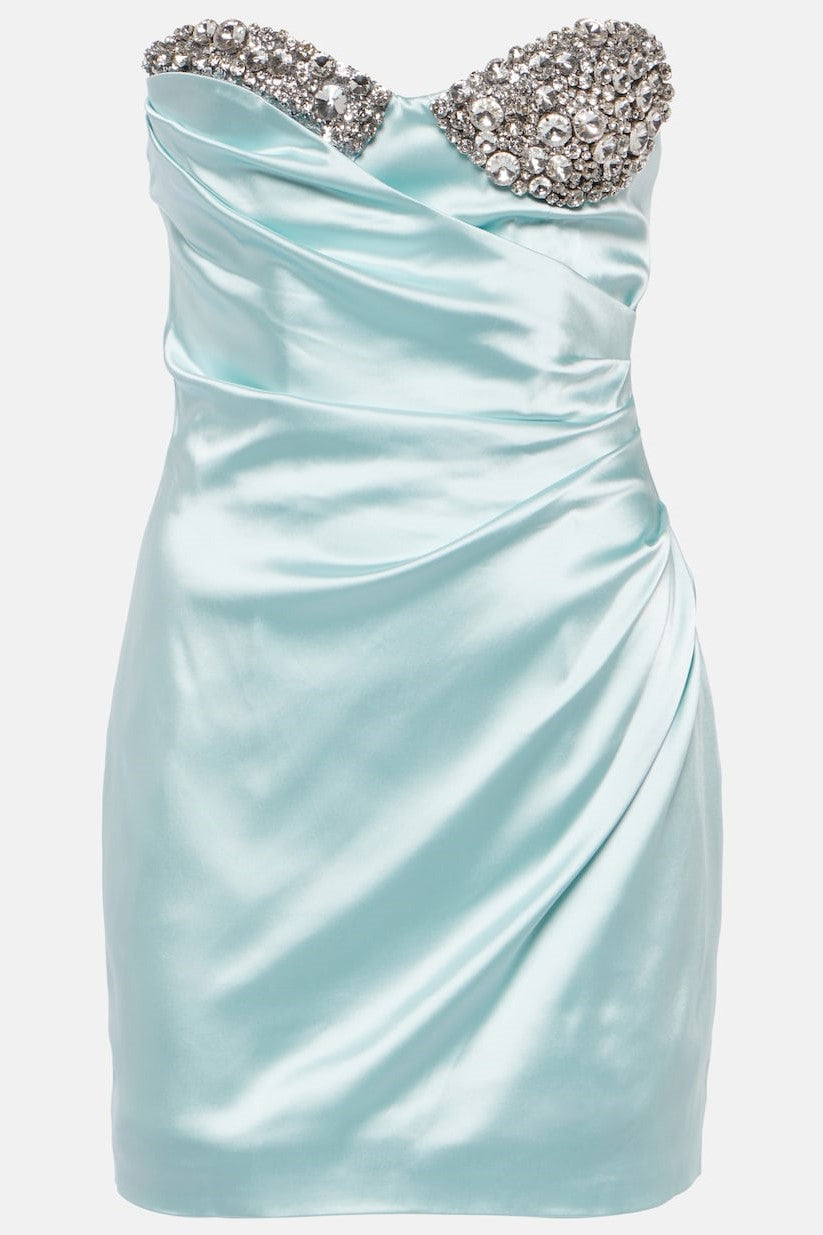 Diamante Strapless Satin Mini Dress - Blue Avalabel