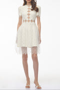 Henrietta Ivory Sequin Mini Dress with Mesh Panels Avalabel