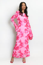 Floral Lace Lined Flute Cuffs Midi Dress Soraya