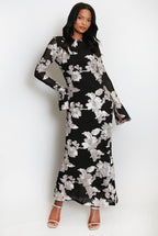 Floral Lace Lined Flute Cuffs Midi Dress Soraya