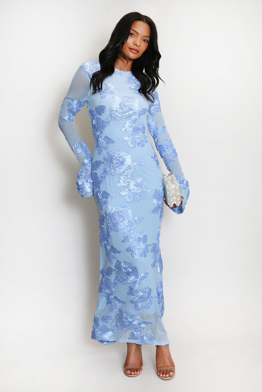 Floral Lace Lined Flute Cuffs Midi Dress Soraya