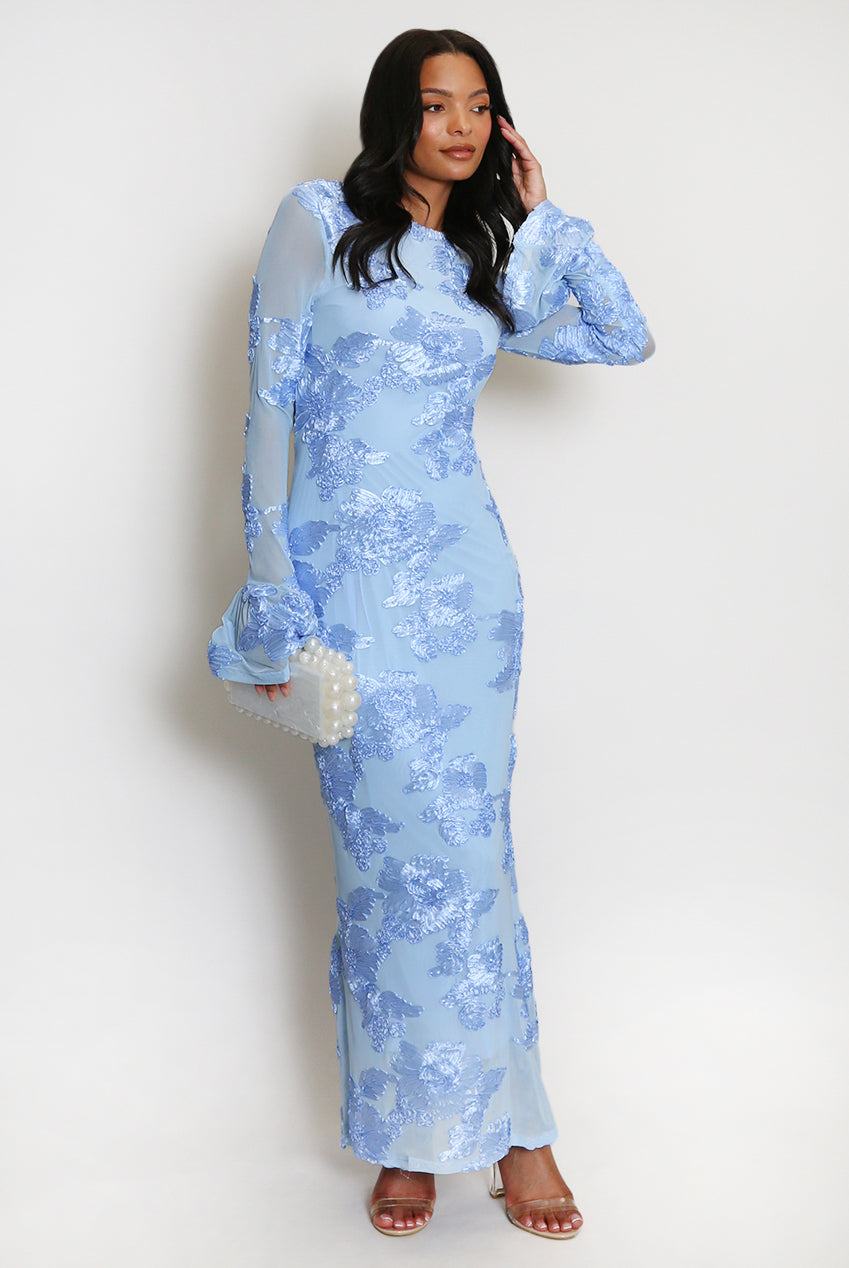 Floral Lace Lined Flute Cuffs Midi Dress Soraya