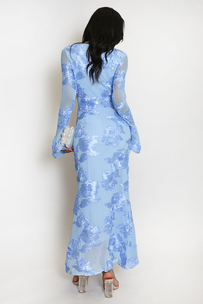 Floral Lace Lined Flute Cuffs Midi Dress Soraya