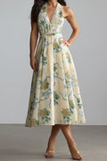 Deirdre Floral Print Deep V Neck Midi Dress in Yellow Avalabel