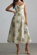 Daphne Floral Print Sweetheart Midi Dress in Yellow Avalabel