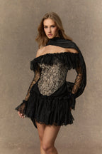 delia Black Off Shoulder Lace Corset Mini Dress Avalabel