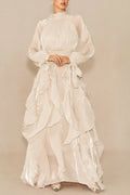 Pandora Puff Sleeve Ruffle Trim Maxi Dress in Apricot Avalabel