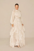 Pandora Puff Sleeve Ruffle Trim Maxi Dress in Apricot Avalabel
