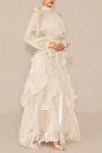 Pandora Puff Sleeve Ruffle Trim Maxi Dress in Apricot Avalabel