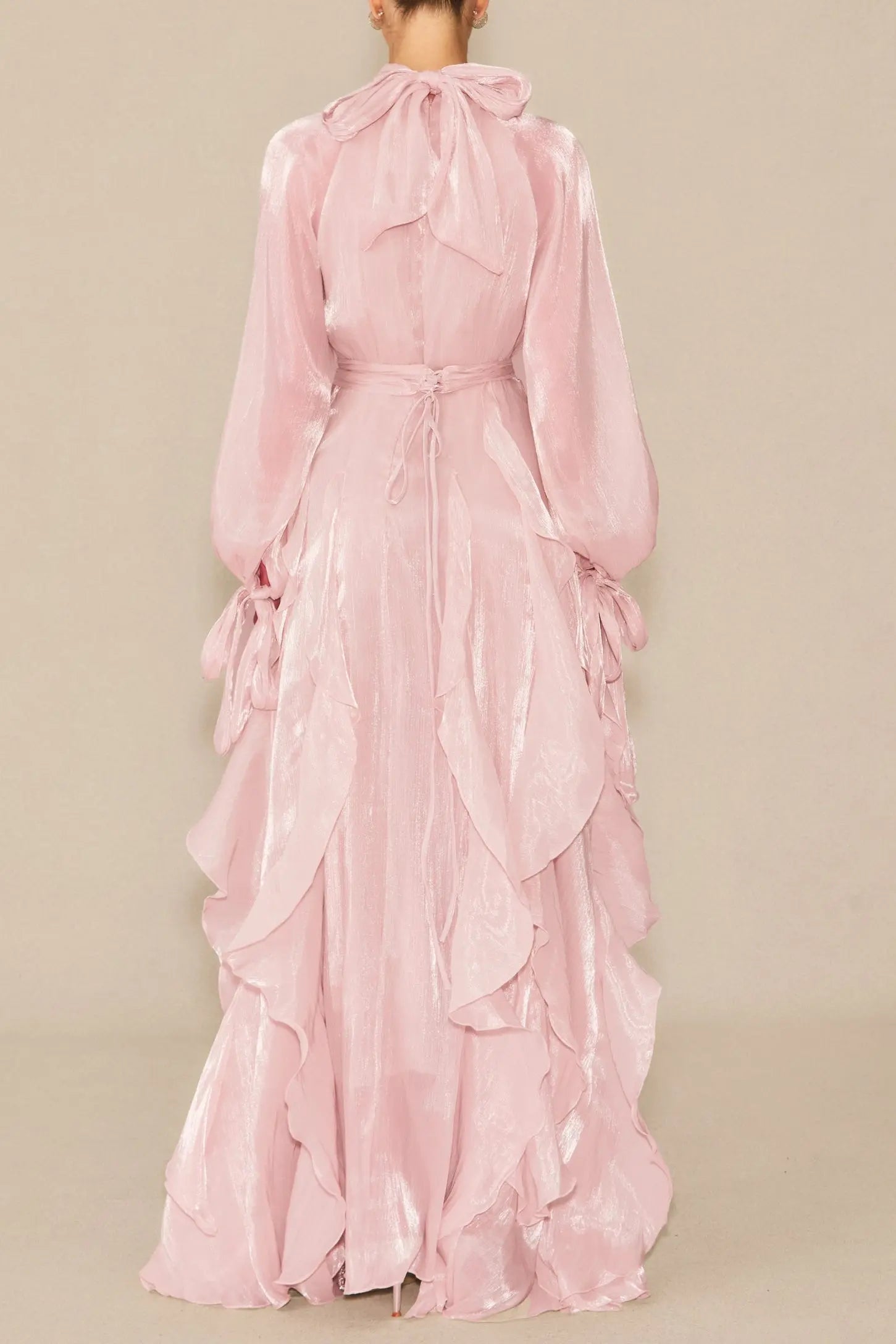 Pandora Puff Sleeve Ruffle Trim Maxi Dress in Pink Avalabel