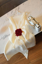 Joanna backless flower bow embellished mini dress in white Avalabel