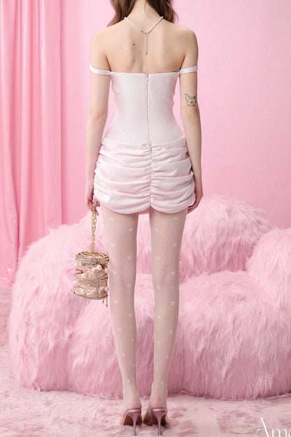 Pleated Flower Strapless Bodycon Mini Dress In Pink Avalabel