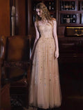 Nicola's Elegant Backless Halter Maxi Dress - Champagne Avalabel
