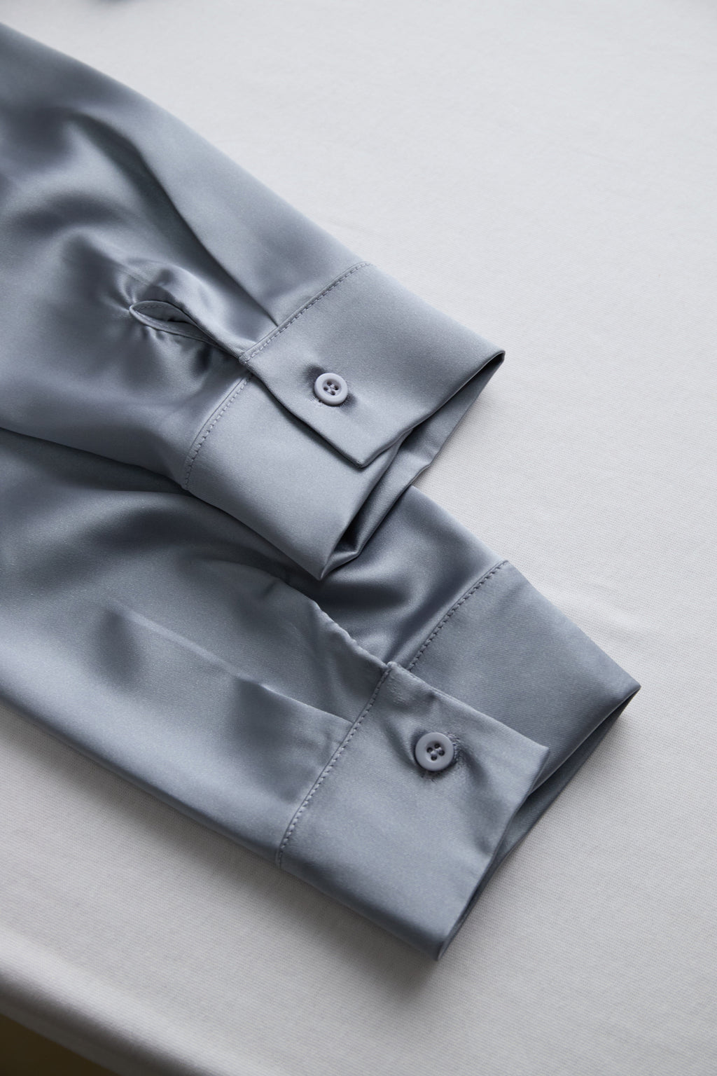 Silver Satin Blouse with Plunging V-Neck Avalabel