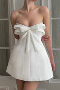 White Bow Embellished Strapless Mini Dress Avalabel