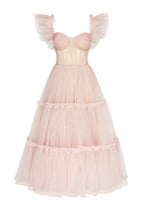 Misty Rose Ruffled Tulle Midi Dress Avalabel