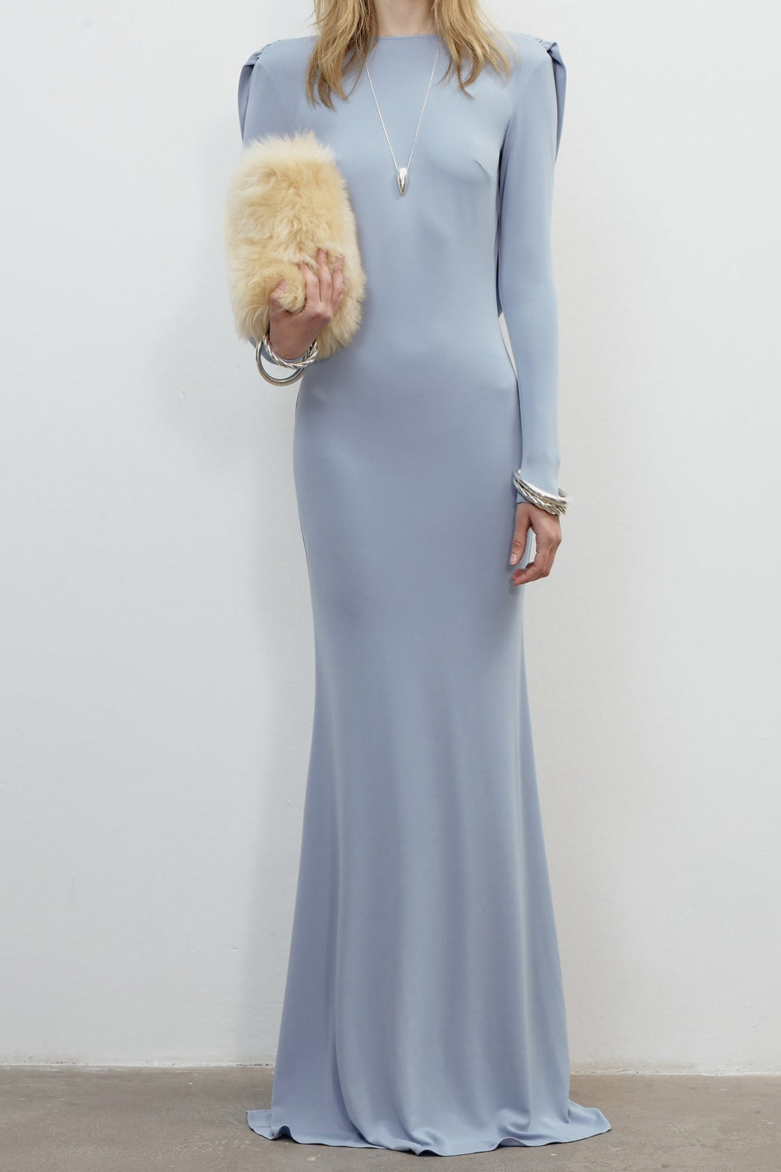 vicky Knitted long sleeves backless bodycon maxi dress in blue Avalabel