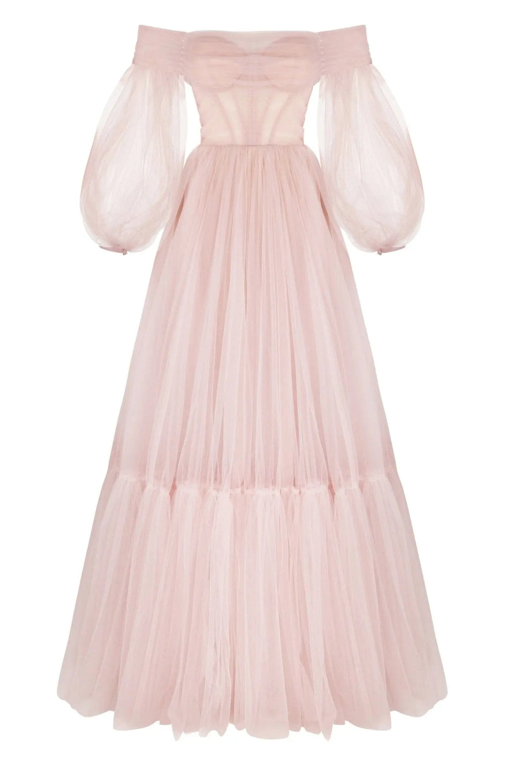 Misty Rose Sheer Sleeves Maxi Tulle Dress Avalabel
