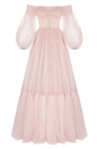 Misty Rose Sheer Sleeves Maxi Tulle Dress Avalabel