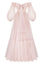 Misty Rose Sheer Sleeves Maxi Tulle Dress Avalabel